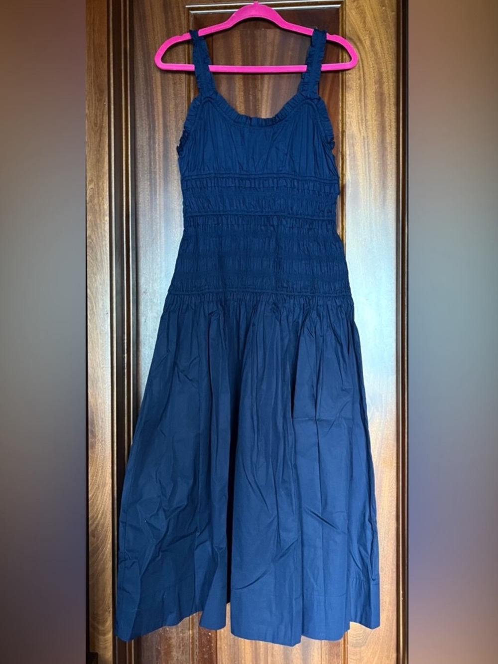 Caroline Constas Marianne Shirred Smocked Nap Dress in Navy Blue M Medium (Doen - Picture 5 of 6
